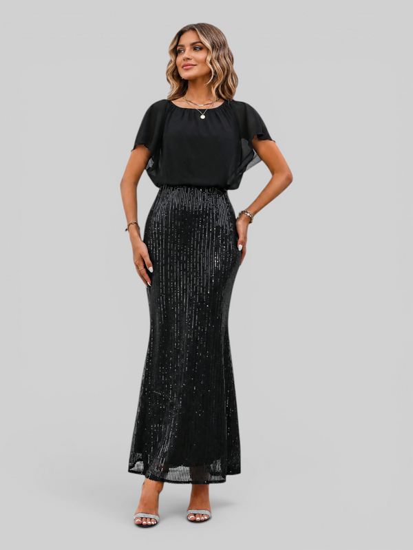 Vestido de Festa Longo Saia em Paetê Blusê