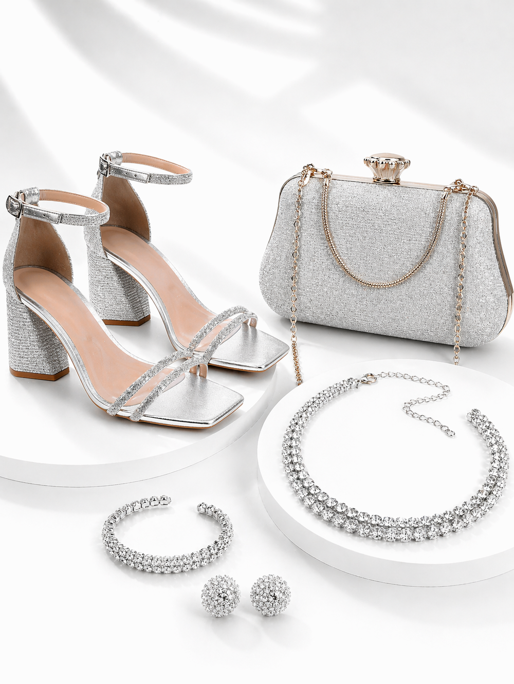 Kit Festa Elegante Sandália Salto + Bolsa Clutch + Acessórios