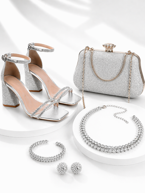 Kit Festa Elegante Sandália Salto + Bolsa Clutch + Acessórios