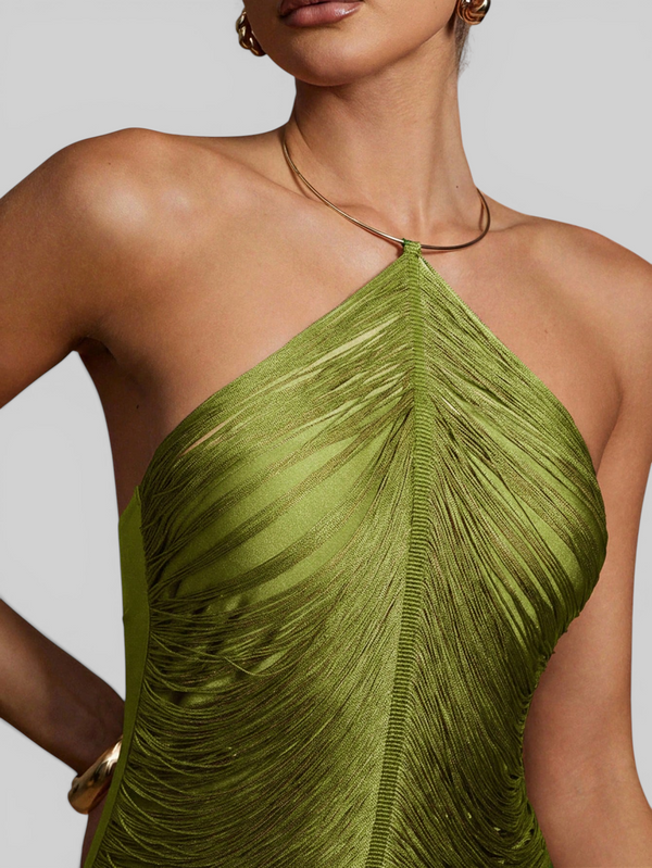Vestido de Festa Longo Franjas em Ondas Cannes