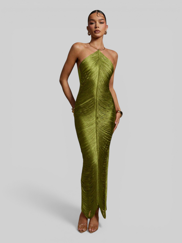 Vestido de Festa Longo Franjas em Ondas Cannes