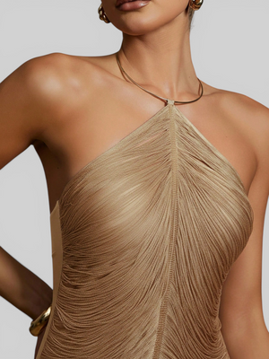 Vestido de Festa Longo Franjas em Ondas Cannes