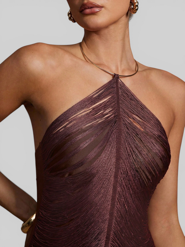 Vestido de Festa Longo Franjas em Ondas Cannes