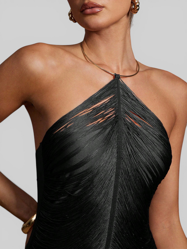Vestido de Festa Longo Franjas em Ondas Cannes