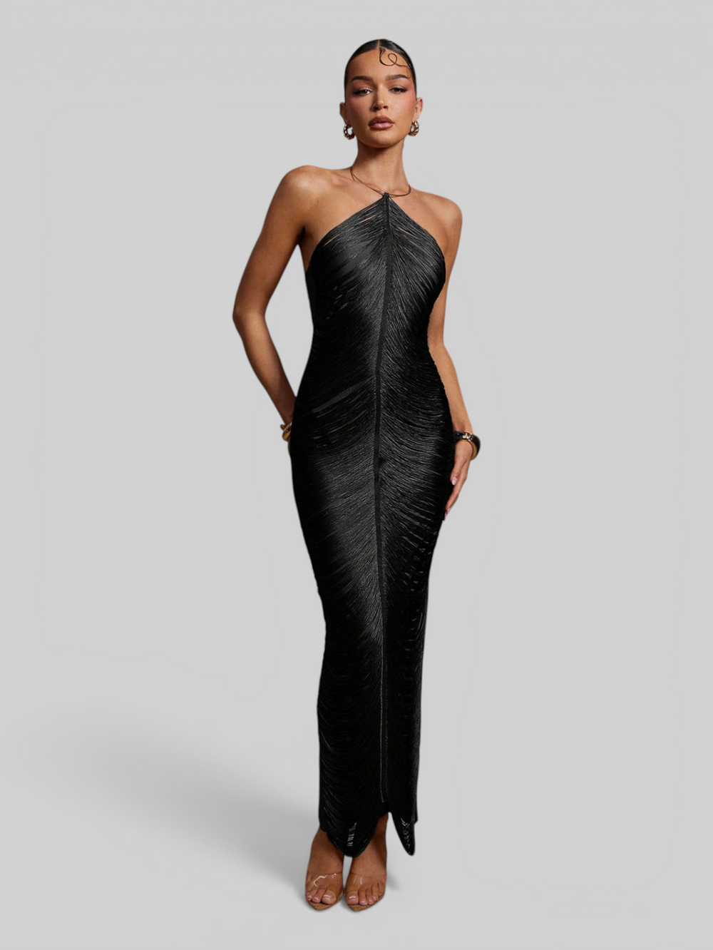 Vestido de Festa Longo Franjas em Ondas Cannes