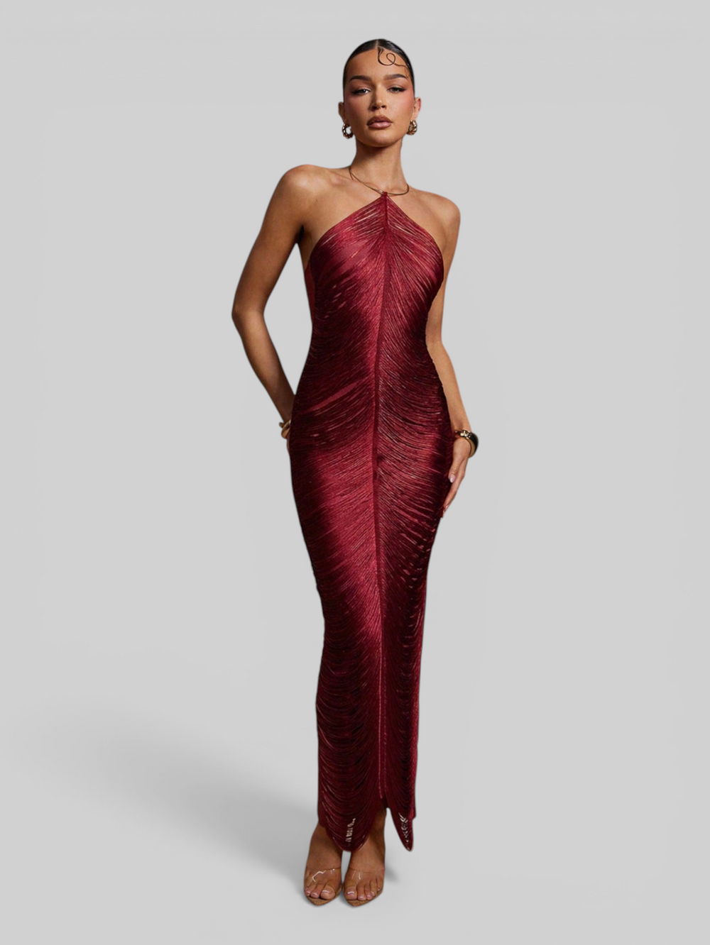 Vestido de Festa Longo Franjas em Ondas Cannes