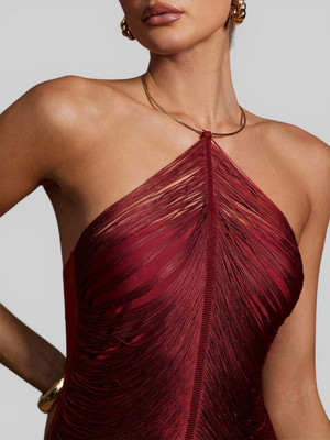 Vestido de Festa Longo Franjas em Ondas Cannes