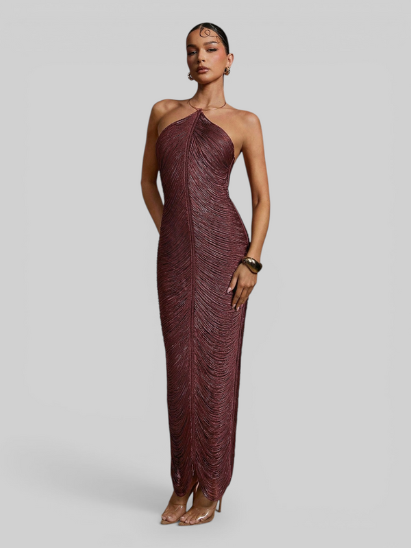 Vestido de Festa Longo Franjas em Ondas Cannes