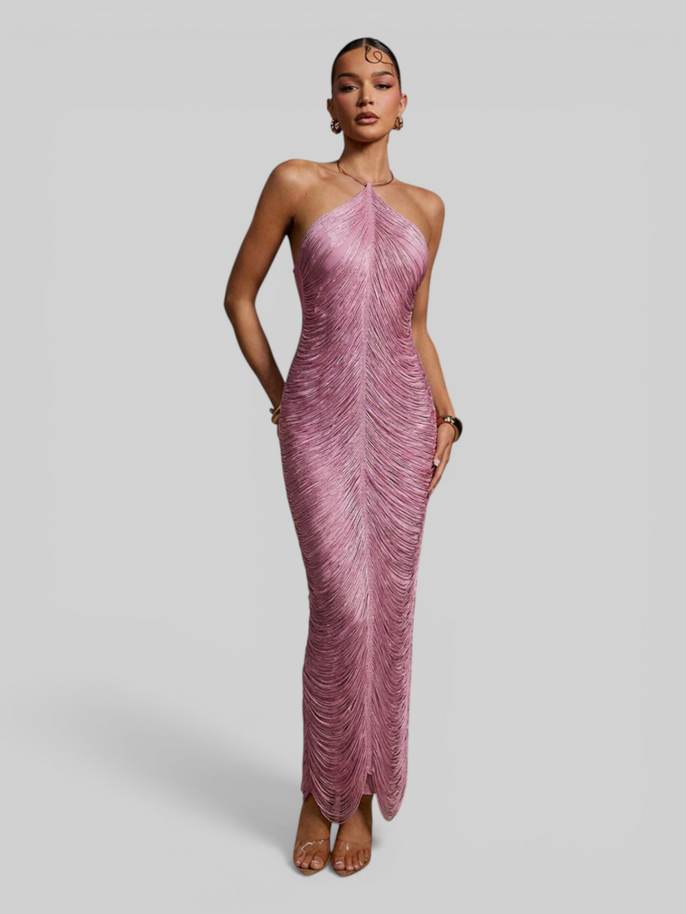 Vestido de Festa Longo Franjas em Ondas Cannes