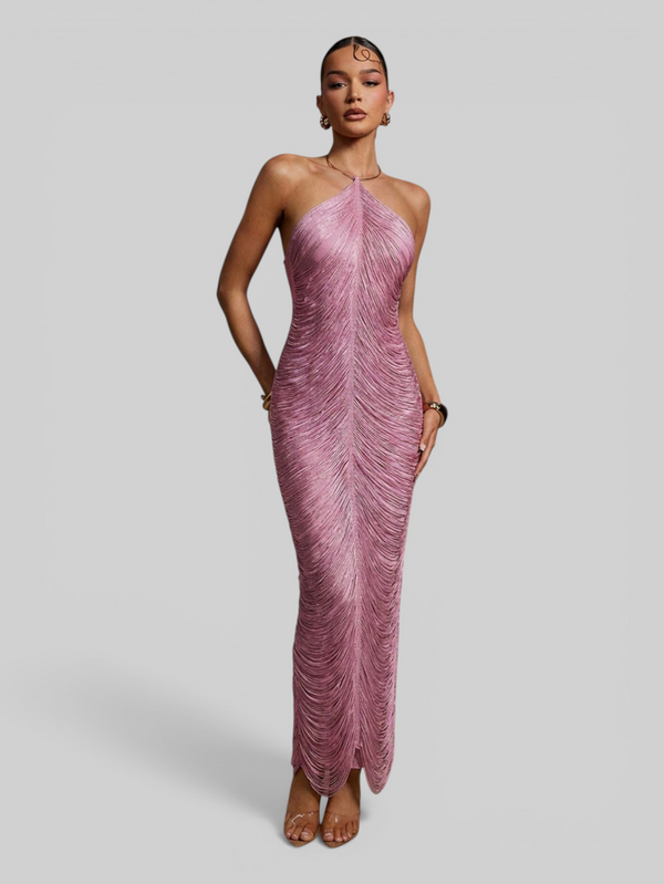 Vestido de Festa Longo Franjas em Ondas Cannes