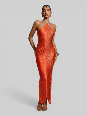 Vestido de Festa Longo Franjas em Ondas Cannes