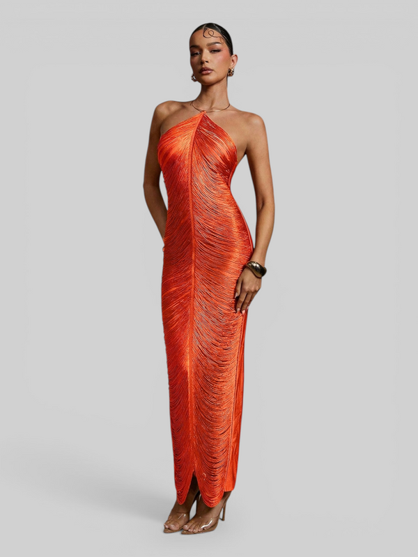 Vestido de Festa Longo Franjas em Ondas Cannes
