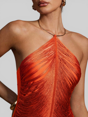 Vestido de Festa Longo Franjas em Ondas Cannes