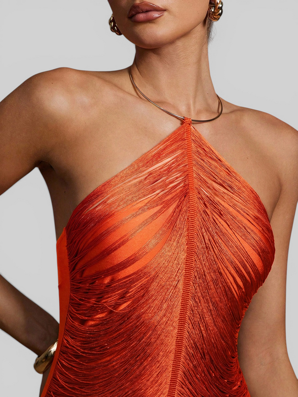 Vestido de Festa Longo Franjas em Ondas Cannes