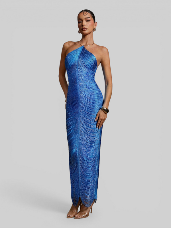 Vestido de Festa Longo Franjas em Ondas Cannes