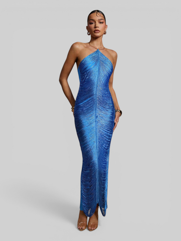 Vestido de Festa Longo Franjas em Ondas Cannes
