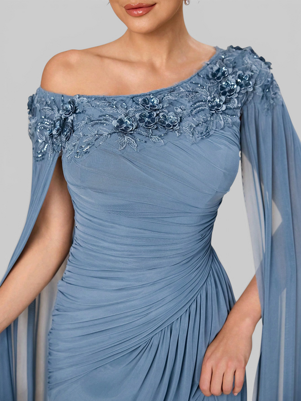 Vestido de Festa Longo Premium com Capa Longa Bordado Aurea Dress