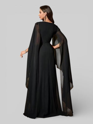 Vestido de Festa Longo Bordado com Capa Dupla Aurora - Aurea Dress