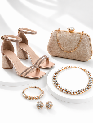Kit Festa Elegante Sandália Salto + Bolsa Clutch + Acessórios
