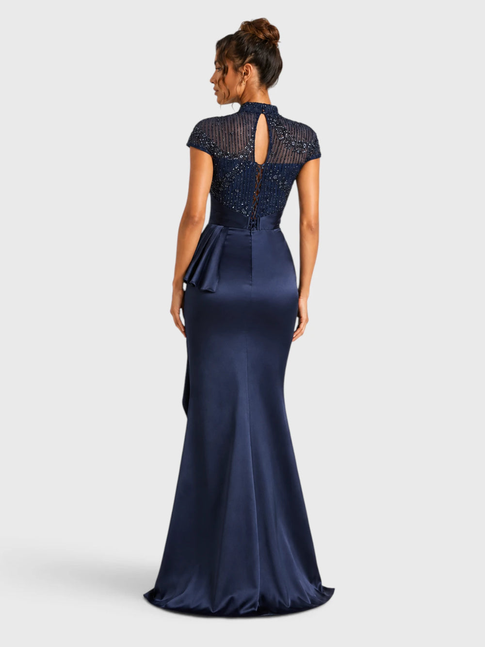 Vestido de Festa Longo Gola Alta Premium em Paetê Sheraton