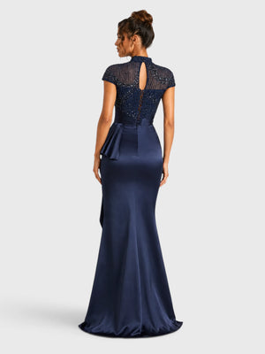 Vestido de Festa Longo Gola Alta Premium em Paetê Sheraton