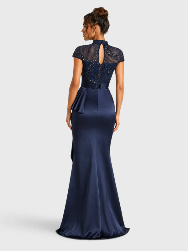 Vestido de Festa Longo Gola Alta Premium em Paetê Sheraton