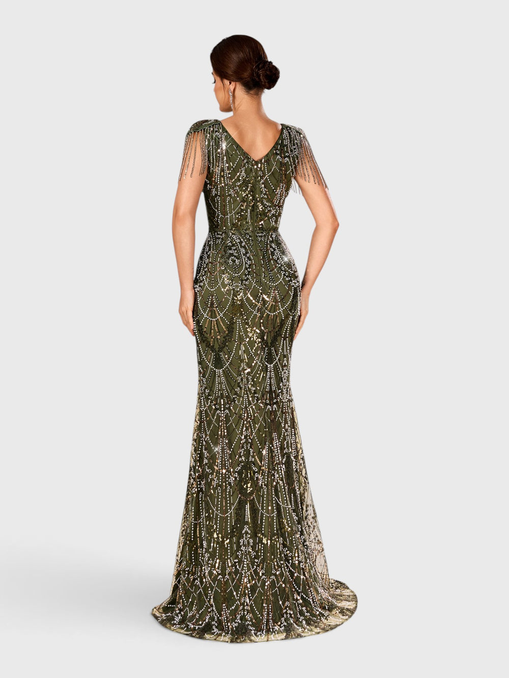 Vestido de Festa Longo Premium Paetê com Franjas Hilton