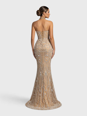 Vestido de Festa Longo Premium Gola Halter Pérolas Stella