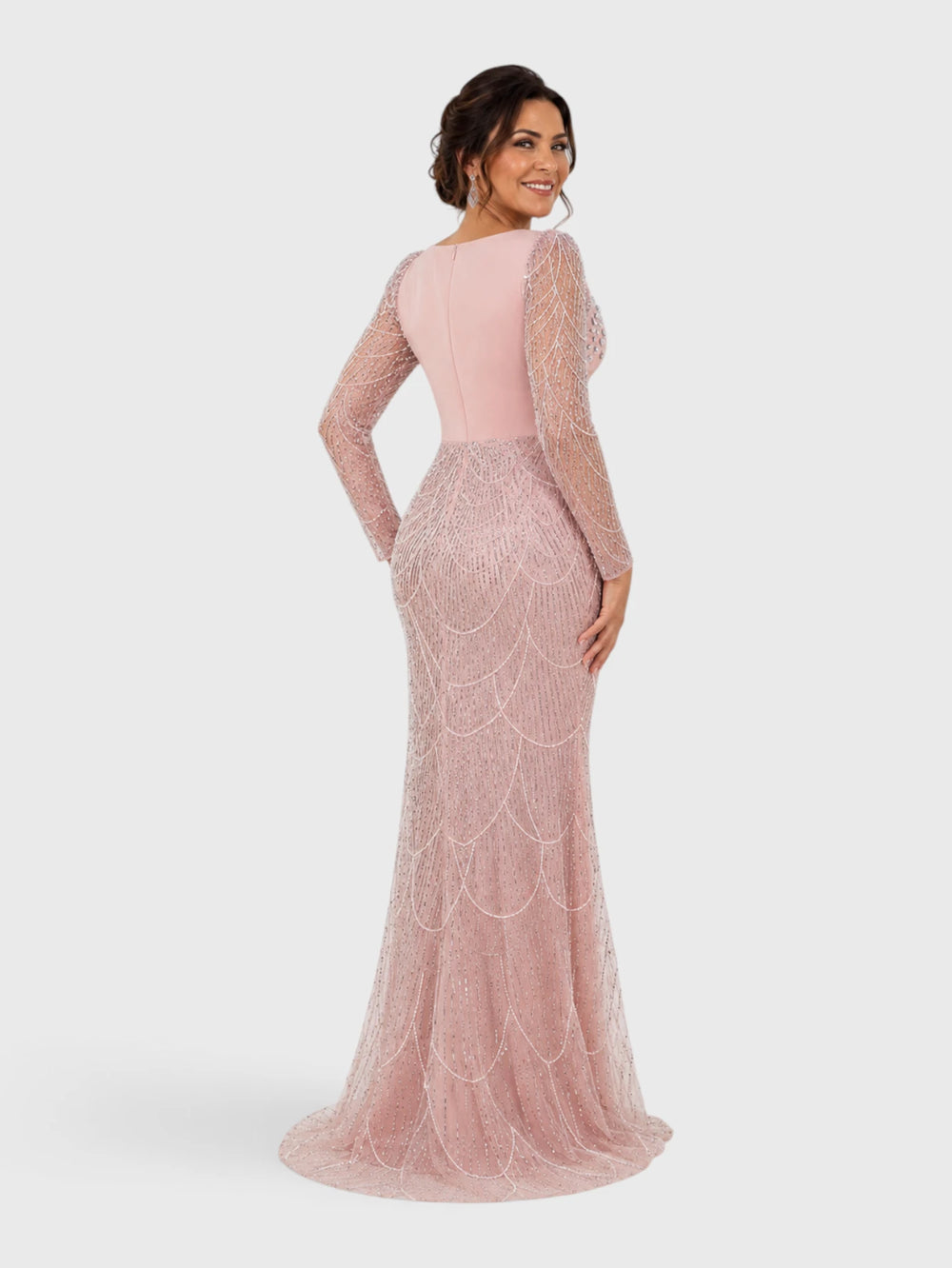 Vestido de Festa Premium Manga Longa com Bordado e Apliques Pérolado