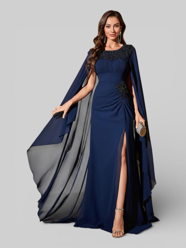Vestido de Festa Longo Bordado com Capa Dupla Aurora - Aurea Dress