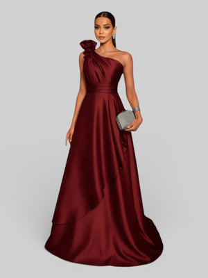 Vestido de Festa Longo Nula Manga com Flor Drape - Aurea Dress