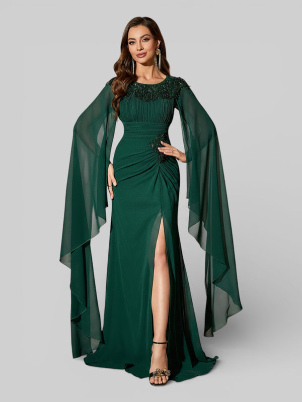 Vestido de Festa Longo Bordado com Capa Dupla Aurora - Aurea Dress