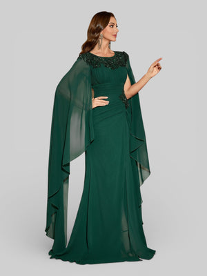Vestido de Festa Longo Bordado com Capa Dupla Aurora - Aurea Dress