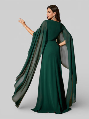 Vestido de Festa Longo Bordado com Capa Dupla Aurora - Aurea Dress