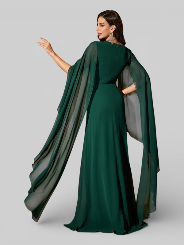 Vestido de Festa Longo Bordado com Capa Dupla Aurora - Aurea Dress