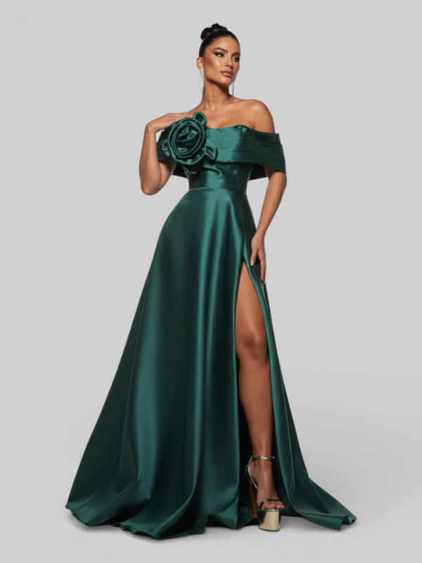 Vestido de Festa com Fenda Zibeline Flowers - Aurea Dress
