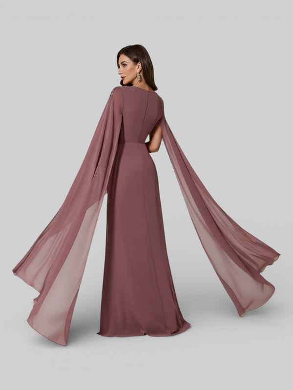 Vestido de Festa Longo Bordado com Capa Dupla Aurora - Aurea Dress
