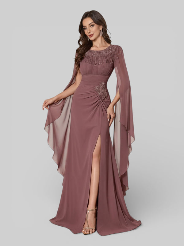 Vestido de Festa Longo Bordado com Capa Dupla Aurora - Aurea Dress