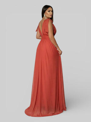 Vestido Longo de Festa Tule Amarração Ravena - Aurea Dress