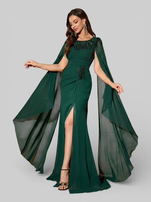 Vestido de Festa Longo Bordado com Capa Dupla Aurora - Aurea Dress