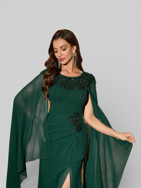 Vestido de Festa Longo Bordado com Capa Dupla Aurora - Aurea Dress