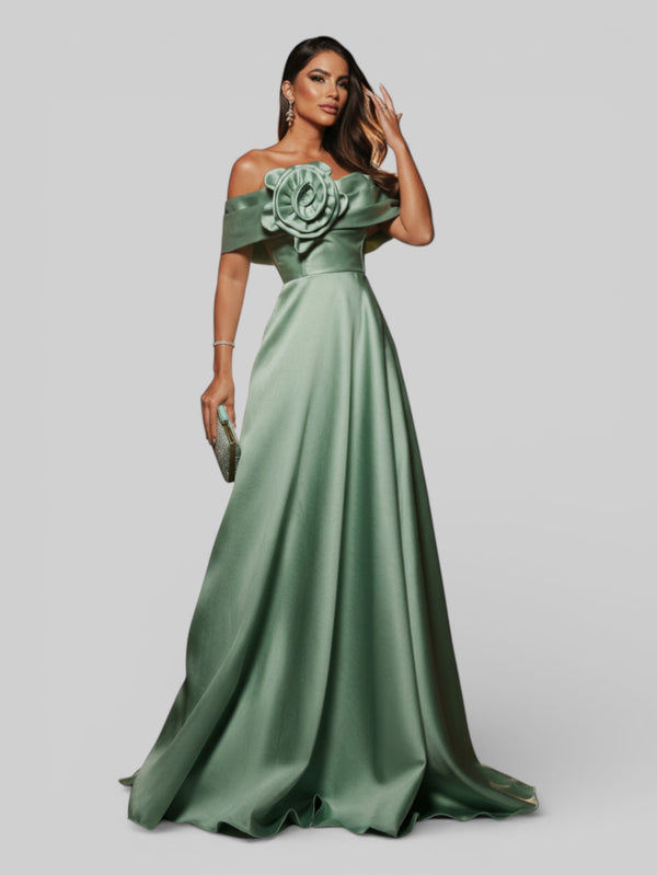 Vestido de Festa com Fenda Zibeline Flowers - Aurea Dress