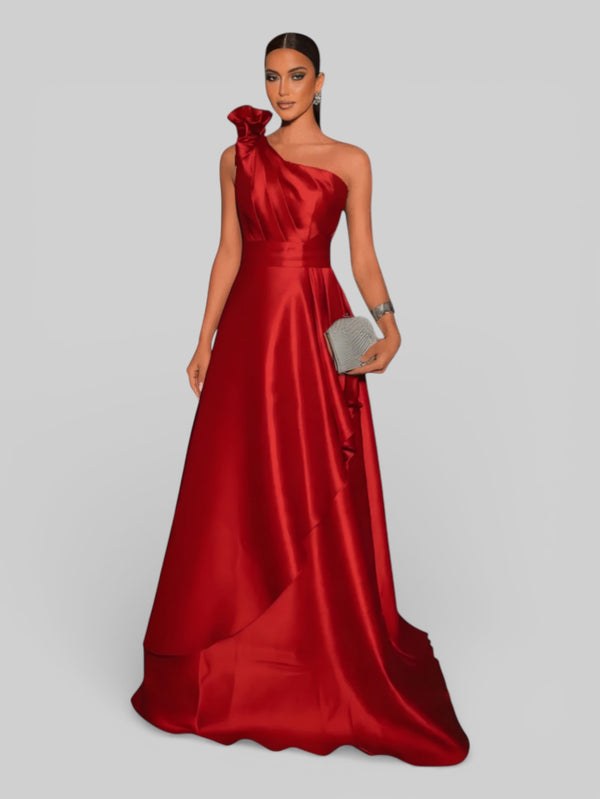 Vestido de Festa Longo Nula Manga com Flor Drape - Aurea Dress