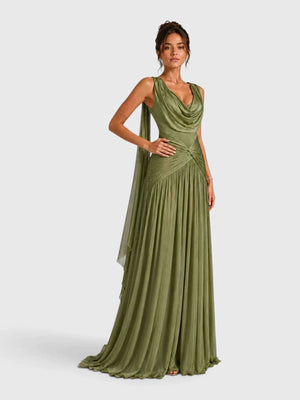 Vestido de Festa Longo Torcido Decote Degagê