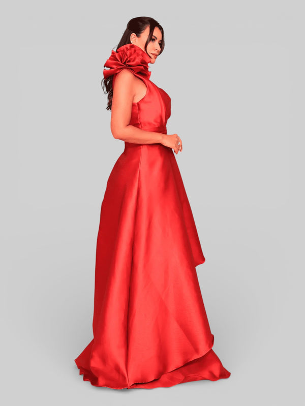 Vestido de Festa Longo Nula Manga com Flor Drape - Aurea Dress