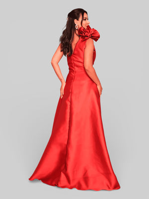 Vestido de Festa Longo Nula Manga com Flor Drape - Aurea Dress