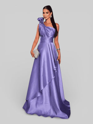 Vestido de Festa Longo Nula Manga com Flor Drape - Aurea Dress