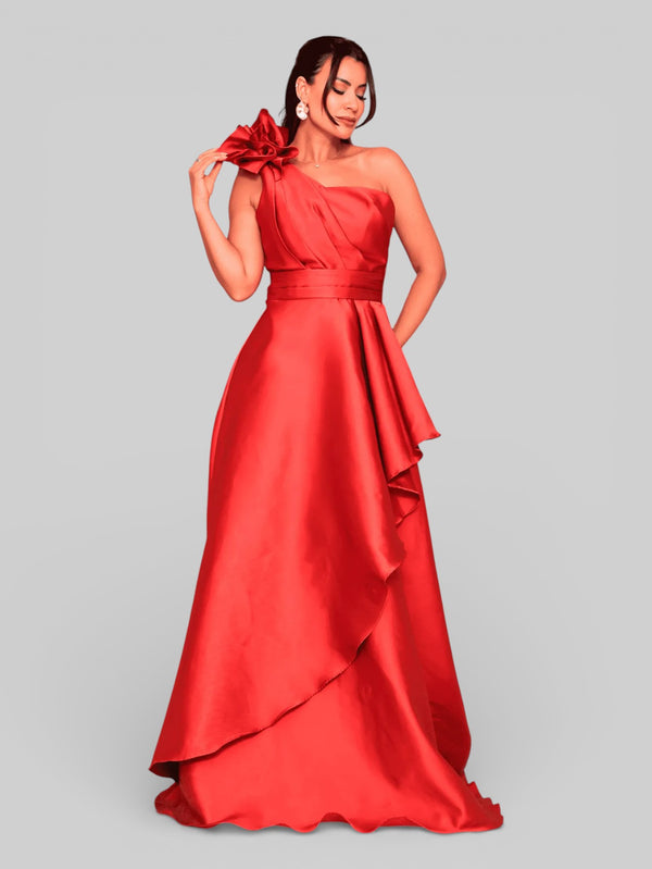 Vestido de Festa Longo Nula Manga com Flor Drape - Aurea Dress
