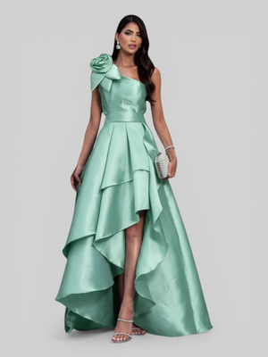 Vestido de Festa Longo Zibeline Drape Flowers