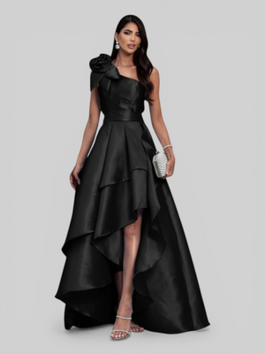 Vestido de Festa Longo Zibeline Drape Flowers